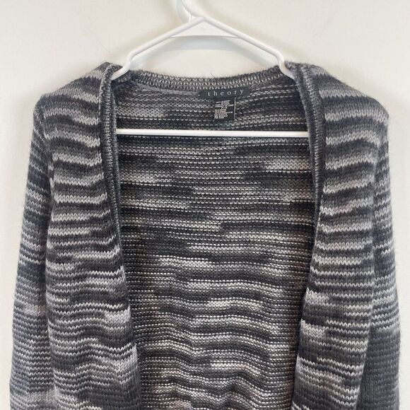 Theory 100% Alpaca Sweater Black Striped Gray Cardigan Size Small - Picture 5 of 5